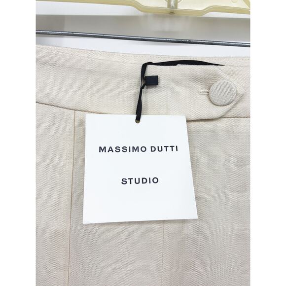 Massimo Dutti Cream Wide Leg Lined Technical Trousers Size 2 NWT - Picture 5 of 13